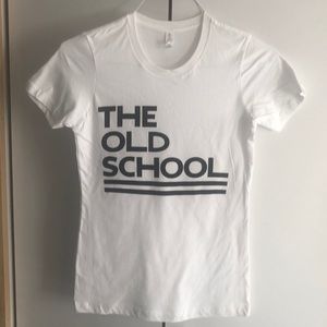 Old School women’s fitted T White w/black letters